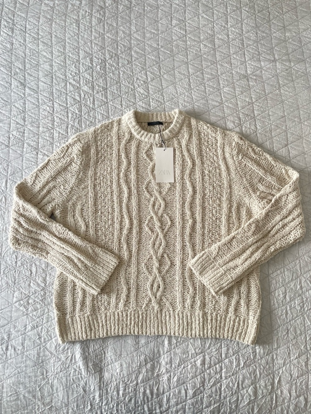 Zara Textured Cable Knit Sweater – Stone | Men’s Medium - Picture 1 of 5